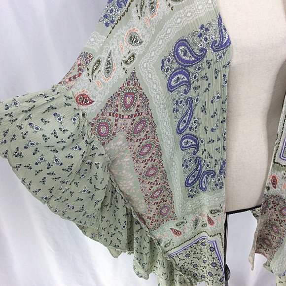I the Wild Cardigan Womens Size Small / Medium Open Front Ruffle Boho Paisley - Picture 7 of 8